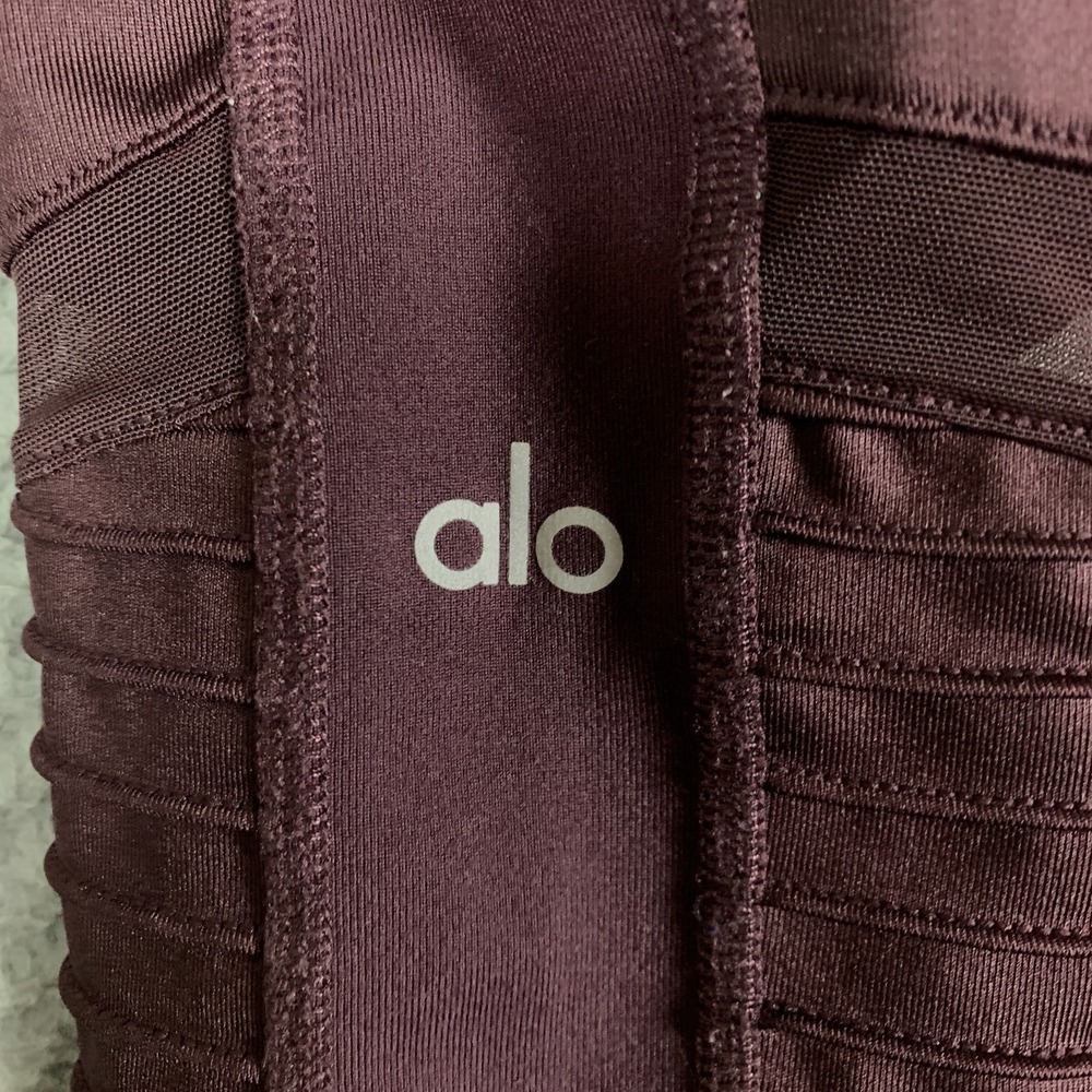 Alo Yoga Moto‎ Legging Women's Small Black Cherry High-Waist Ribbed Panel Active - Picture 3 of 9